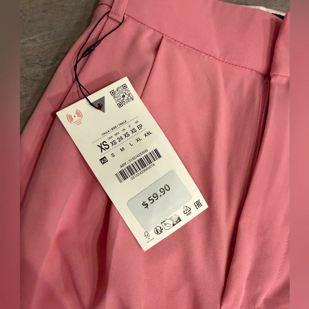 ZARA Pink High Waisted Wide Leg Dress Pants XS NWT - Picture 3 of 4